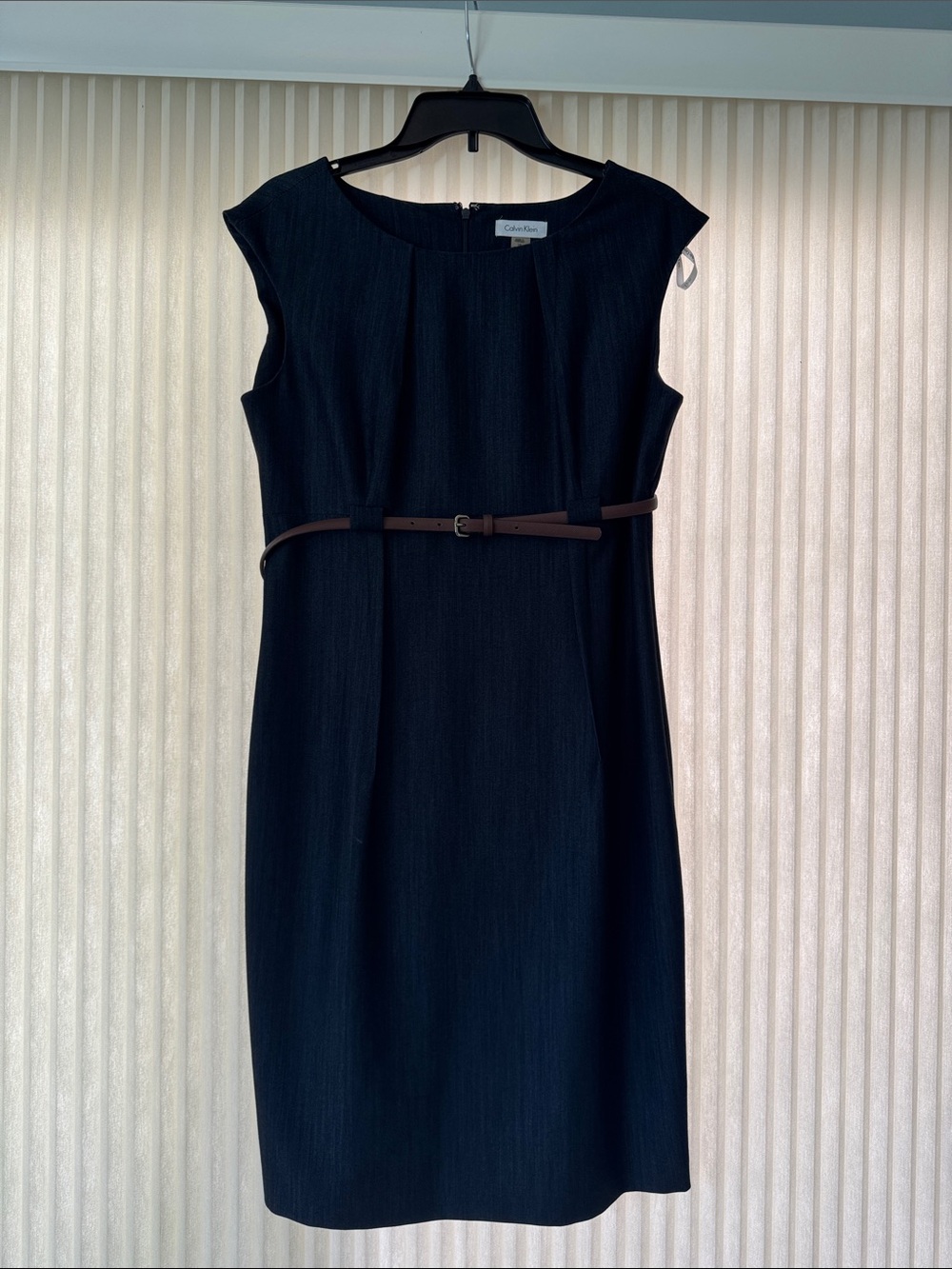 Calvin Klein Black Sheath Dress with Brown Belt